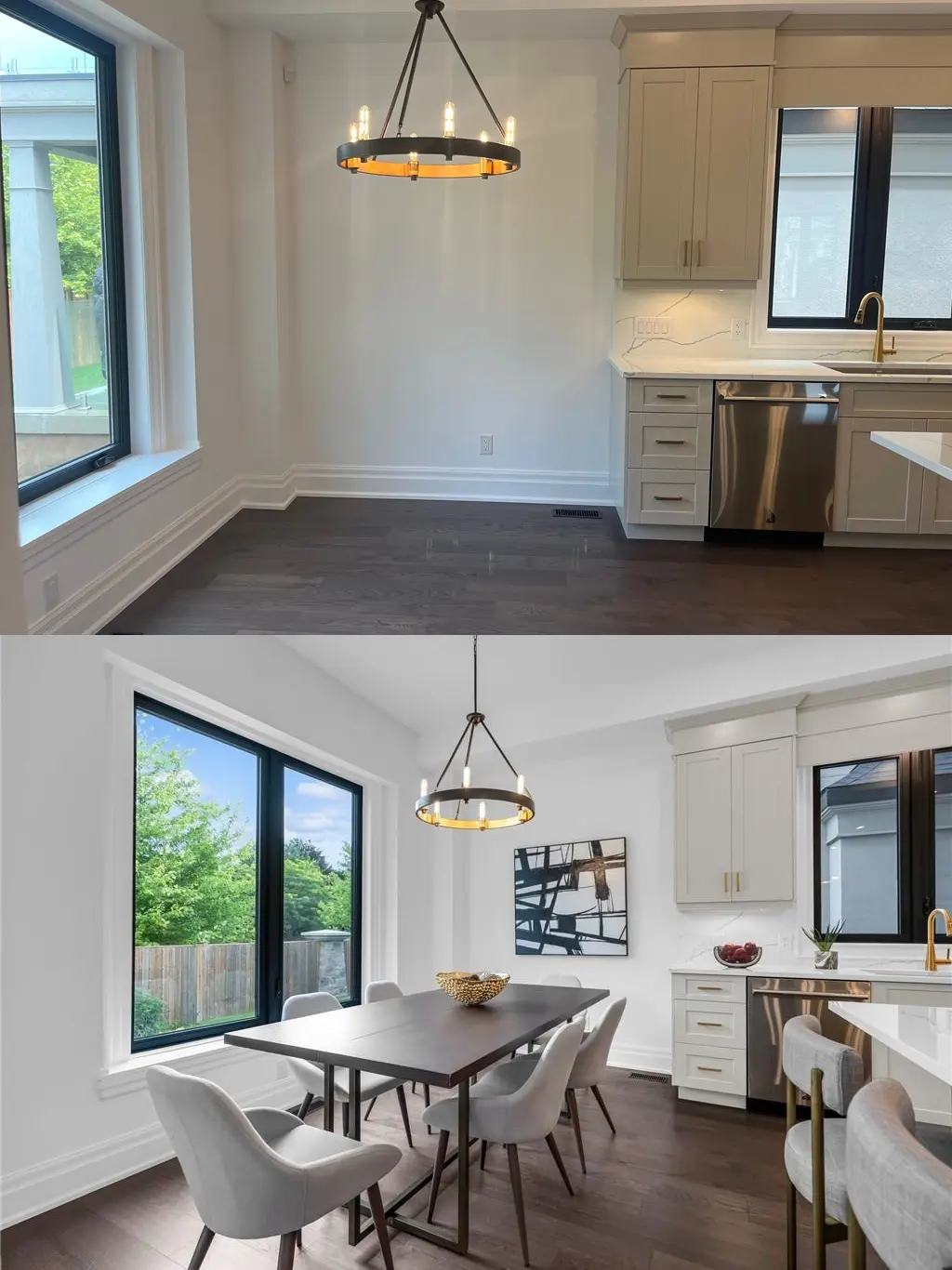 Before and after dining room home staging transformation