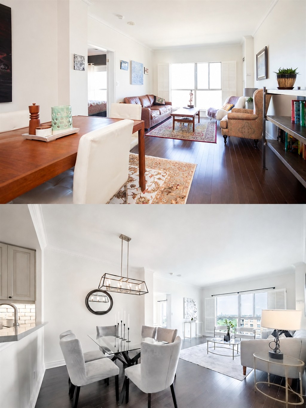 Before and after occupied condo home staging