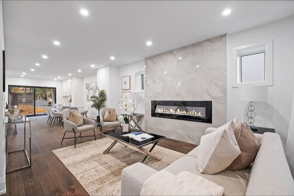 Staged living room prepared for buyer showings